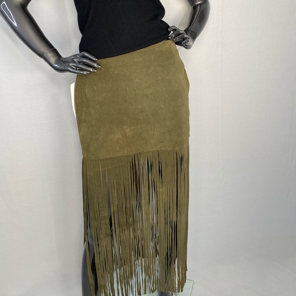 THEPERFEXT OLIVE GREEN SUEDE LEATHER FRING…